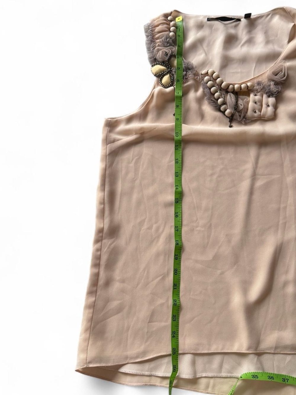 Bellatrix Feminine Blush Pink Sleeveless Embellished Beige Women's Top Size L - Picture 7 of 8